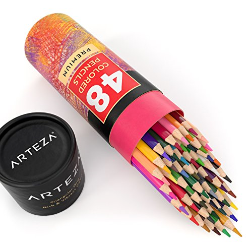 ARTEZA Colored Pencils Set, 48 Colors with Color Names, Triangular
