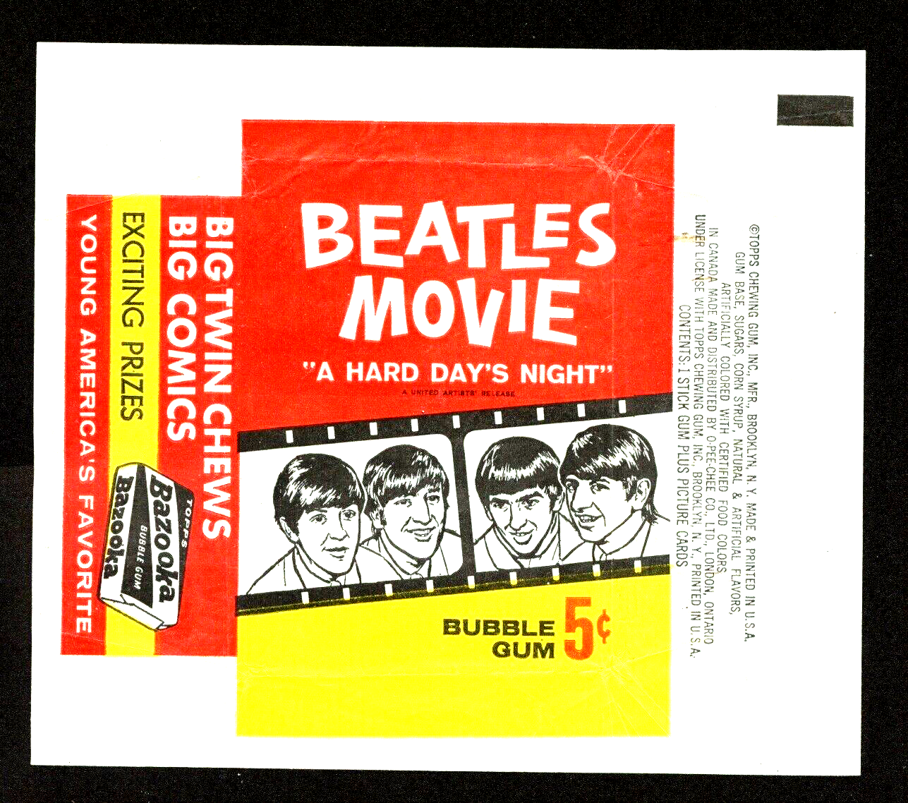Original, 2 Vintage Trading Card Wrappers, 1964 Beatles, 1960 Spins