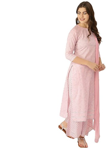 Pink Cotton Kurta With Palazzos Pants 