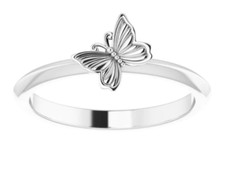 High Finish 10K White Gold Dainty Butterfly Design Women's Band Ring