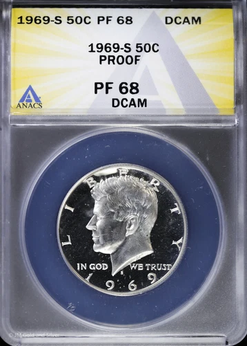 1969-S 50c Proof Kennedy Silver Half Dollar ANACS PF 68 DCAM | Deep Cameo PR