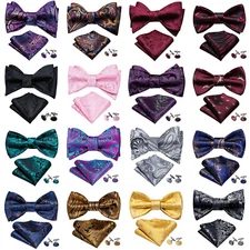 Fashion Black Gold Paisley Mens Pre Self Bow Tie Formal Bowtie Set Tie Wedding