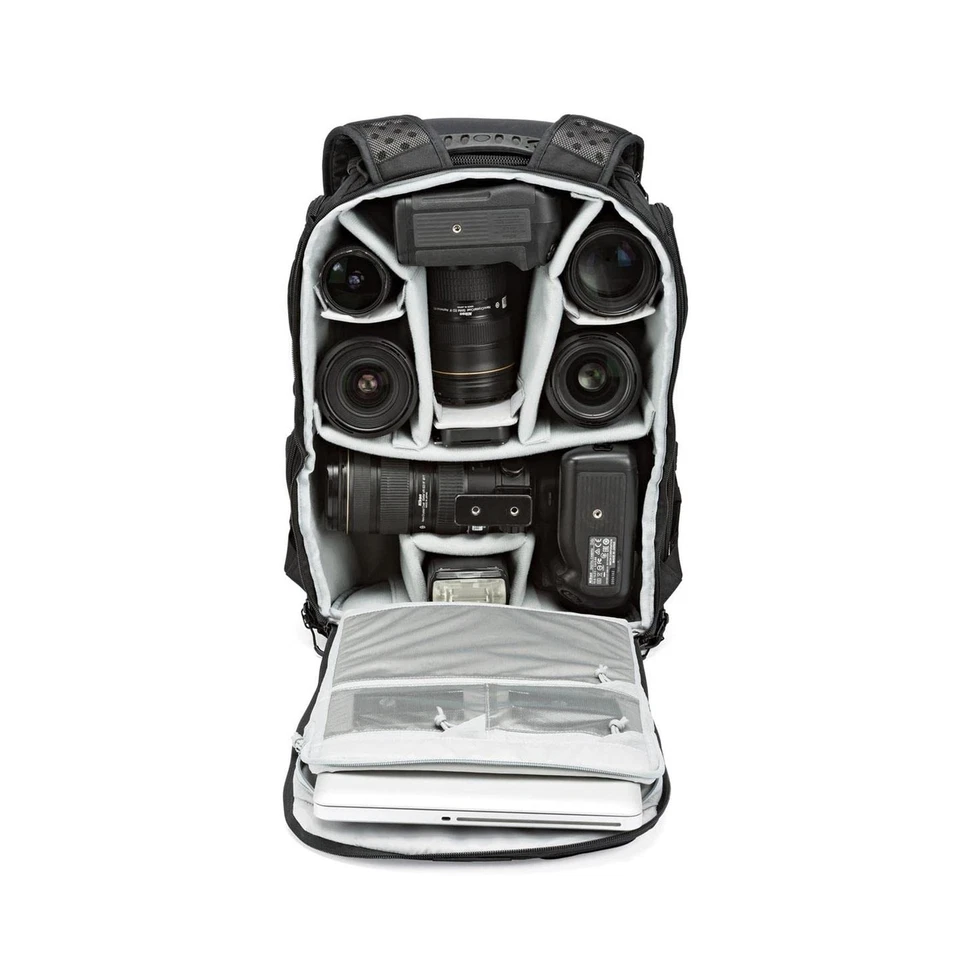 Mochila Lowepro ProTactic BP 450 AW II 25L linha verde câmera e laptop, preta - Imagem 3 de 4