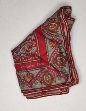 Vintage Christian Dior Red Blue Silk Scarf Handkerchief Paisley Pocket Square