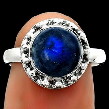 Blue Fire Labradorite - Madagascar 925 Sterling Silver Ring s.7 Jewelry R-1096