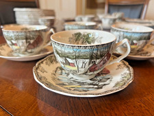 SET OF 4 Vintage Johnston Bros England Friendly Village Cups & Saucers Ice House