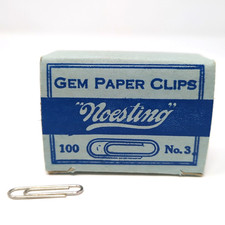Vtg "Noesting" Gem Paper Clips No. 3 (Box of 100), Small 7/8" | Made in USA