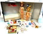 Vintage IDEAL Tammy & Pepper Dolls with Black Carrying Case Clothes Accessories