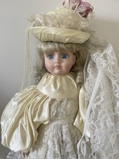 Vintage Victorian Porcelain Doll - Blonde Hair, Blue Eyes, Lace Gown - 18” Tall