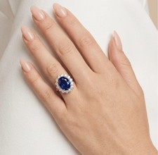 Sapphire & White Stone halo ring  18ct vermeil over 925 sterling silver