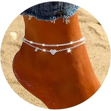 925 Sliver Plated CZ Anklet Bracelets for Women Girl Trendy New Waterproof Heart