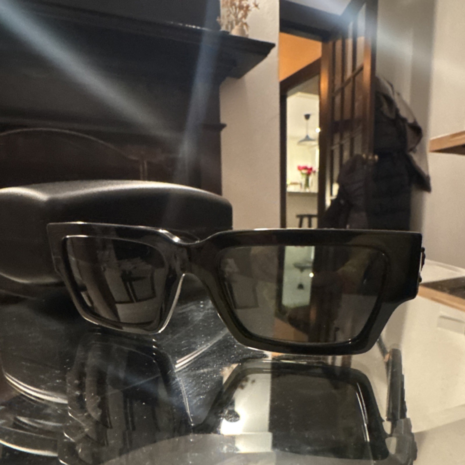 Versace Square Sunglasses Black Plastic Men's Gray Tinted Designer Medallion thumbnail 3