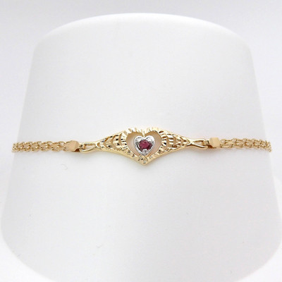 Massives 14k Gold natürlicher Rubin Engelsflügel Herz Bismark Kette Armband 7 Zoll
