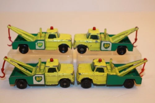 Four (4) Vintage 1965 Matchbox Lesney Dodge BP Wreck Tow Trucks #13 BPW