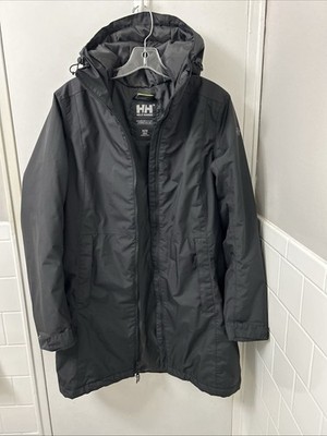 Helly Hansen Aden Insulated Parka Jacket Womens M Black Primaloft Hooded Coat