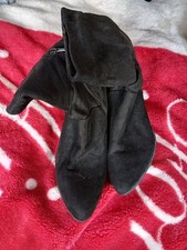 Ladies Black Faux Suede Mid-Calf Boots, Fur-Lined, Size 6