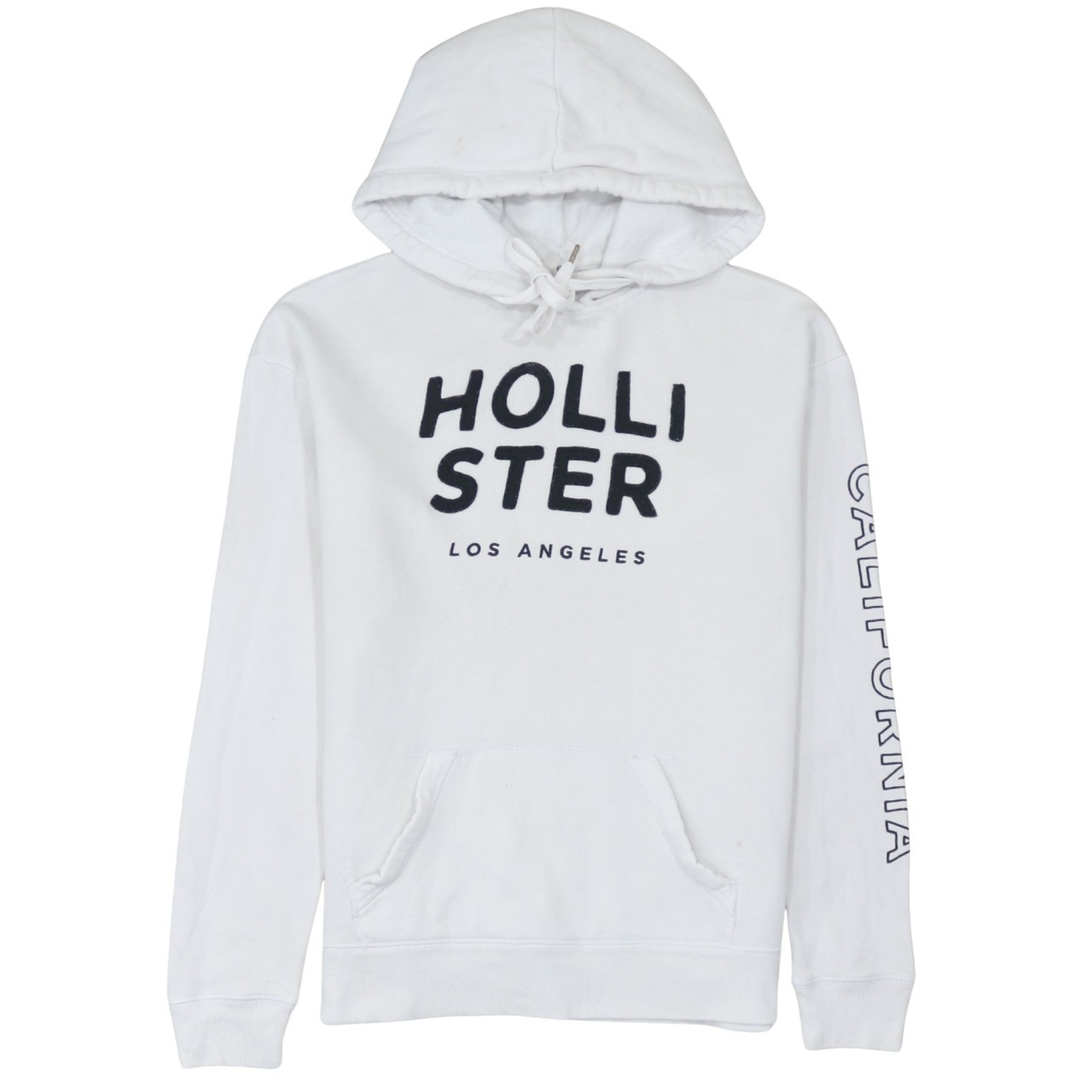 Hollister Mens Hoodie White Fleece California Logo Hooded Pullover Pocket M