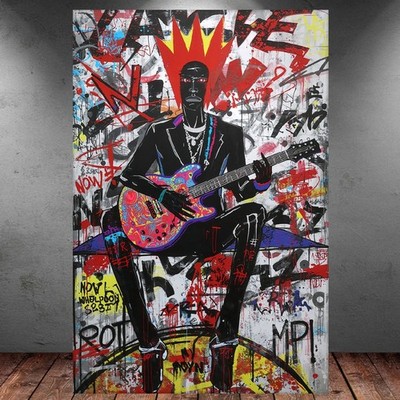 LEINWAND BILD ER XXL MUSIKER GITARRE JAZZ BUNT GRAFFITI ABSTRAKT WAND POSTER