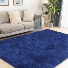 Soft 5x7 Blue Rug, Fluffy Area Rugs for Living Room, Plush Navy Area Rugs for Be