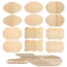 Rectangular Raw Wood Panels with Lanyards, 12 Piece Crafts