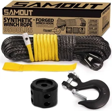 Synthetic Winch Rope Kit, 1/4in x 50ft 9500LBS Cable + Forged 13500LBS Winch Hoo