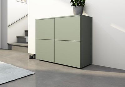 Kommode 4-türig Sideboard Schrank Salbei-Dekor Garderobe ROVA mit Push-to-open