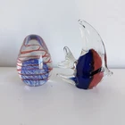 Vintage Murano Art Glass Egg Shaped Paperweight Red Swirl Blue Net And Fish