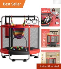Compact 55" Trampoline for Kids - 440lbs Max, Adjustable Bar  Safety Enclosure