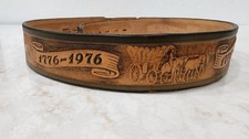 Vintage Bicentennial Justin Leather Belt 1776-1976 Covered Wagon 34" America USA