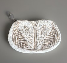 Vintage Hand Beaded Coin Purse Charlet Evening Bag 5x7.5 Ivory Special Occasion