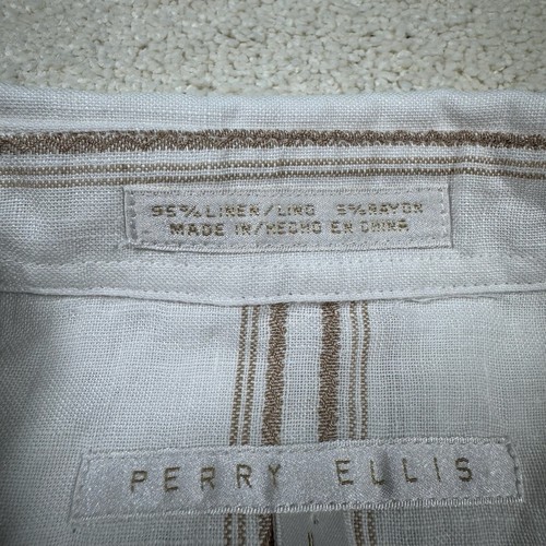 Perry Ellis Shirt Men's Large Short Sleeve Button Up Linen Blend Striped - Picture 4 of 6