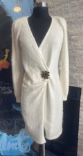 Vintage Moda International NWT White Angora Rabbit Hair Wrap Dress Size Small 