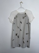 Zara Basic Short Sleeve Shift Mini Dress Sz S Sheer Bird Motif Y2K 2000's