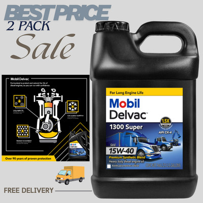 (2 Pack) Mobil Delvac 1300 Super 15W-40 Synthetic Blend Diesel Engine Oil