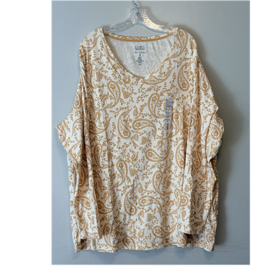 Croft & Barrow Women's Plus 4X White/Beige Paisley V-Neck Tee 100% Cotton
