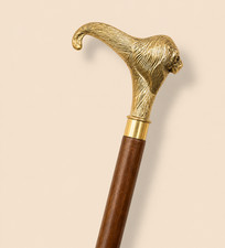 Brass Lion Head Handle Wooden Walking Cane Handmade Vintage Style Walking Stick