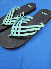Sanuk YOGA SANDY Criss Cross Flip Flop Sandals Strappy Sz 9 Mint Teal 1112830