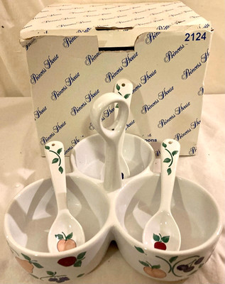 Princess House Orchard Medley 3 Section Condiment Holder w/ Spoons (2124) NIB
