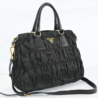 Auth PRADA Nylon Leather Black 2Way Handbag Shoulder Bag P4960RA803