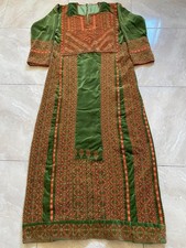 Vintage Palestinian Olive Velvet Thobe Hand Embroidered Beaded 148cm
