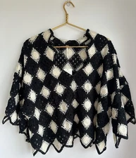 NWT Free People Beach House Tee Crochet Checkered Top Black White XS/S Slouchy
