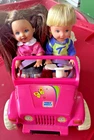 Vintage 1997 Barbie: Kelly & Friends Pink Power Wheels Jeep w Trailer No Dolls