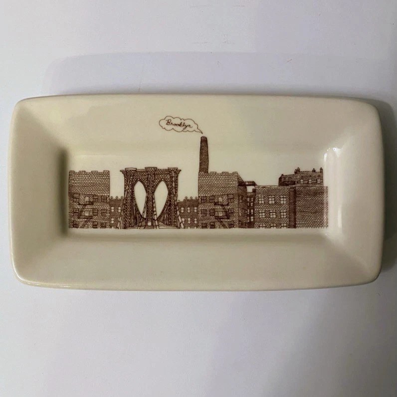 Fishs Eddy Brooklyn Bridge Ceramic Butter Dish Trinket Tray Jordan Awan 6x3”