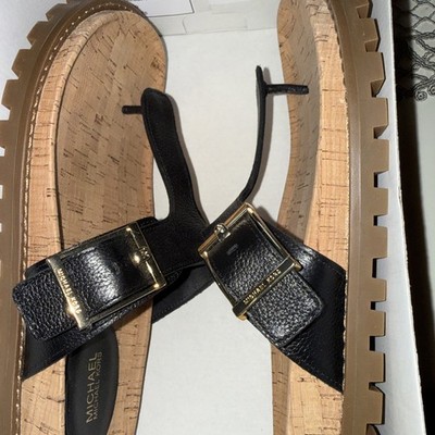Mk Sandal Black Easton Flat Thong Tumbled Leather Size 8