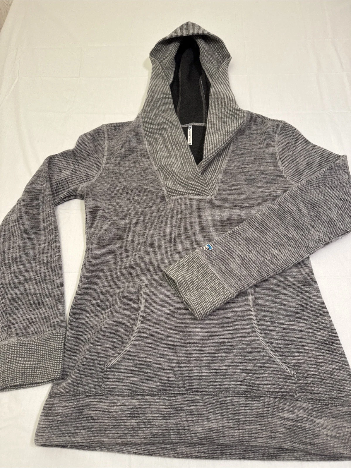 SWEATER SWEATSHIRT HOODED KUHL Womens MEDIUM Isla Gray Wool Knit Outdoor Hiking