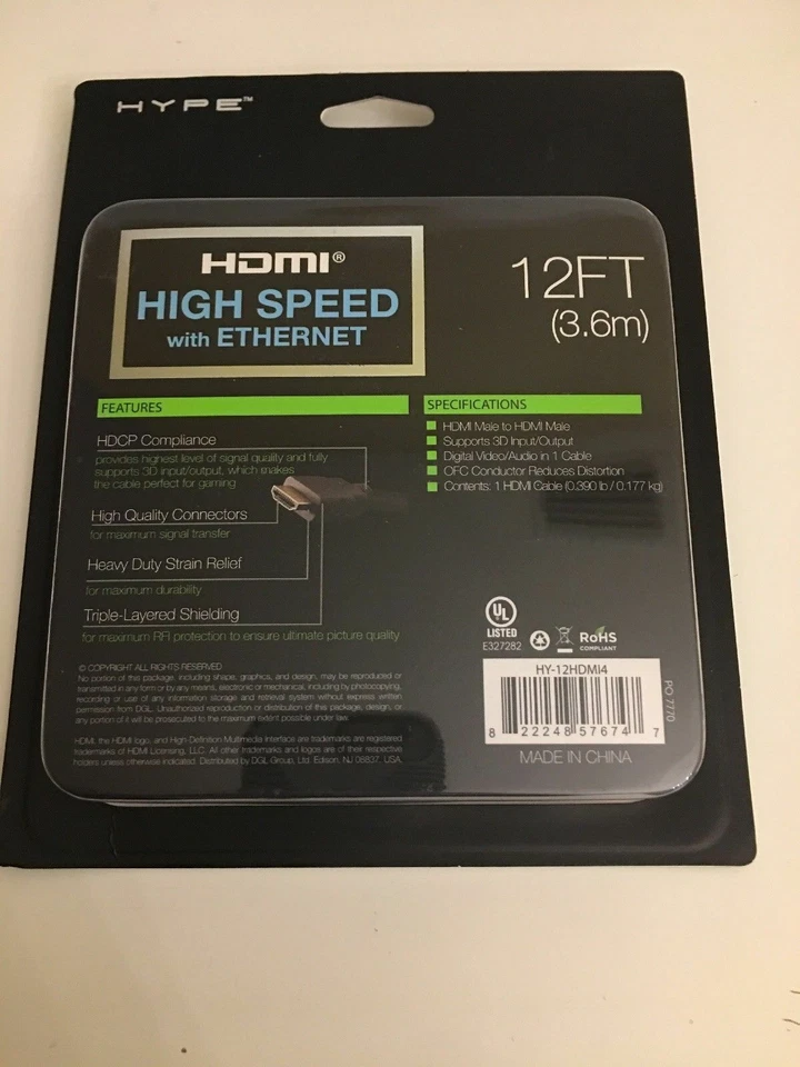 Hype 12ft HDMI High Speed with Ethernet,High Quality Connectors,Heavy Duty NEW - Image 2 of 4