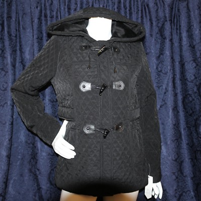 BLANC NOIR New Black Solid Quilted Bear Claws Women Hooded Coat Jacket Size L