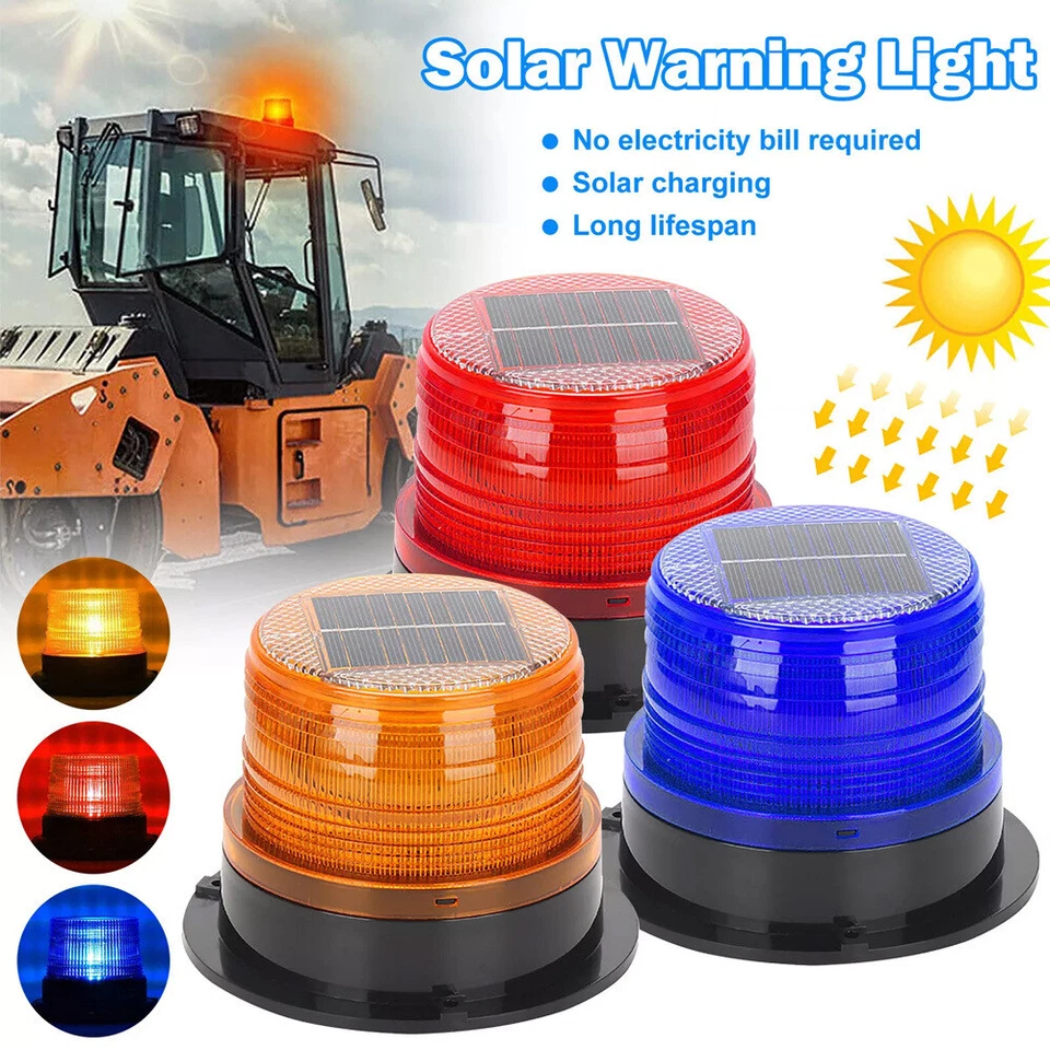 Solar Powered LED Flashing Beacon Light, 12-24V Amber Emergency Magnetic Warning - image 2 of 4