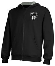 FISLL NBA Men's Brooklyn Nets Fleece Zip Up Hoodie, Black
