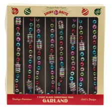Radko Shiny Brite Glass Christmas Tree Garland Figural Pink Green Blue Silver 7'